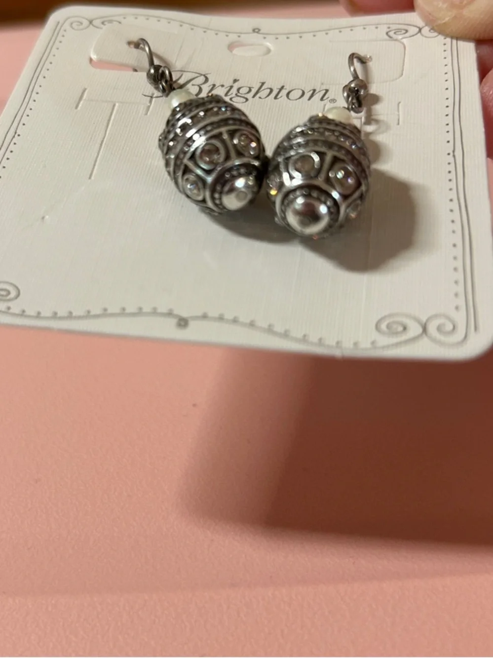 Brighton Silver-Tone Filigree Egg Drop Earrings with Pearl 0129 - Picture 7 of 8